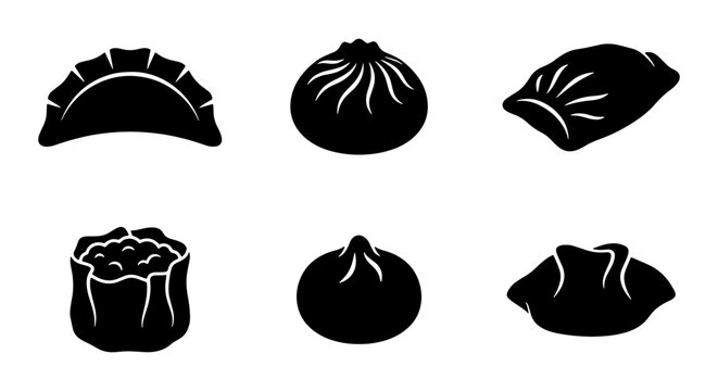 Asian Dumpling Icons Set, Chinese Food Vector Graphics, Steamed Bao Buns