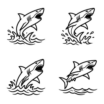 Four Illustrations of Sharks Jumping Out of Water.