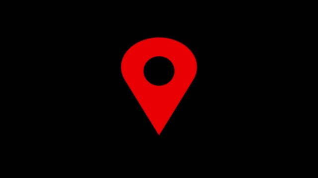 Looping animation of rad map location pin bouncing on  black background