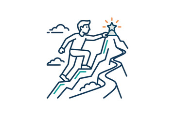 Obraz premium Person Climbing Mountain Goal Achievement Vector Illustration