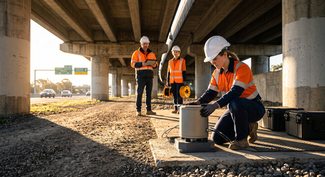 Quantum gravity sensor inspection near bridge approach infrastructure