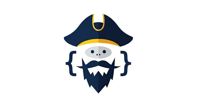 Pirate character with curly brackets beard and hat.