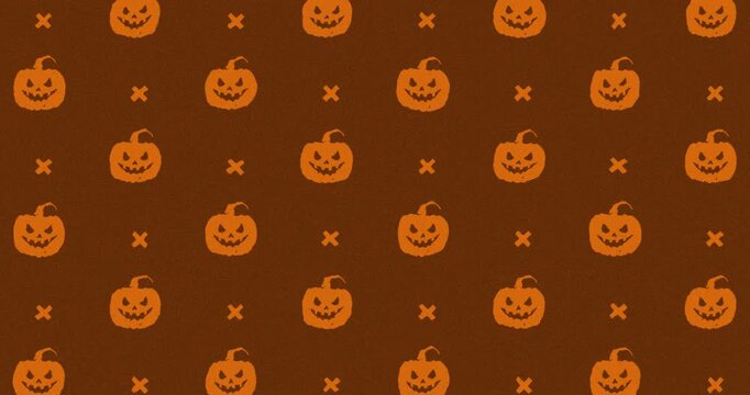 Halloween pumpkin Hand-Drawn Pattern dark orange background