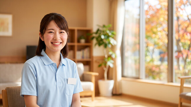 笑顔の女性介護士と高齢者福祉サービス・介護職採用イメージ