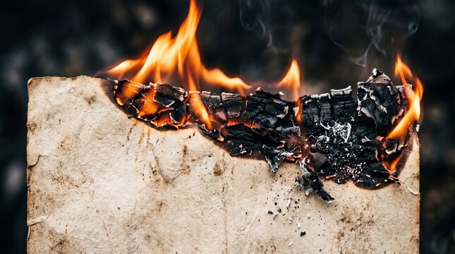 Bright orange flames burning on a wooden block