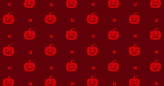 Halloween pumpkin Hand-Drawn Pattern dark red background