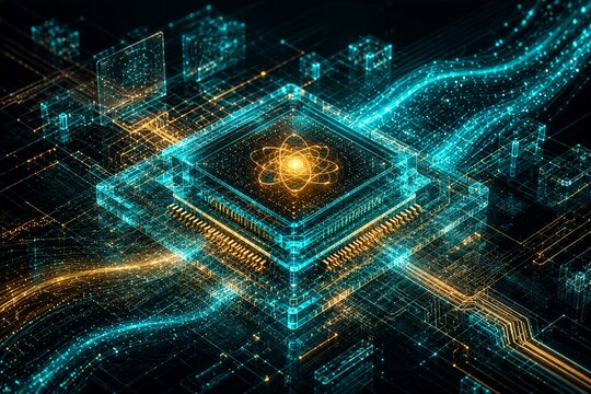 量子コンピューターチップのデジタルイメージ