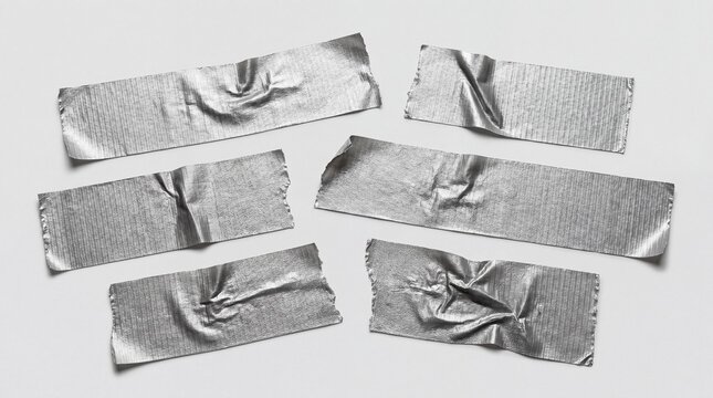 Set of silver metallic duct tape strips on flat surface