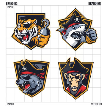 Esport Mascot Logos: Tiger, Shark, Wolf, Monkey - Pirate Theme