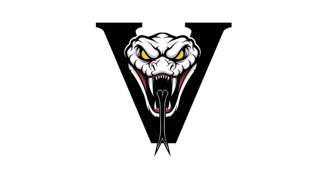Menacing cobra snake head integrated with letter V.