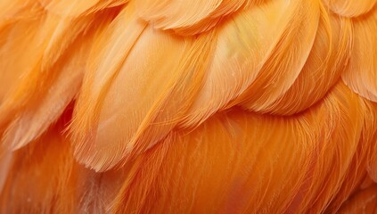 Obraz premium Close-up view of vibrant orange feathers showcasing intricate textures and patterns, highlighting the beauty of avian plumage in a natural setting
