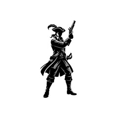 Fototapeta premium Pirate Captain Icon Vector | Buccaneer, Adventure Character & Vintage Line Illustration