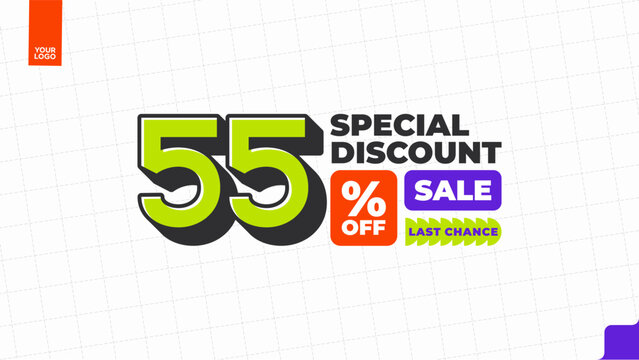 55 Percent Discount Sale Promotion Typography Design Template