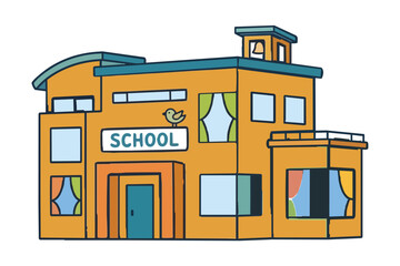 Obraz premium Modern School Building Flat Vector Illustration