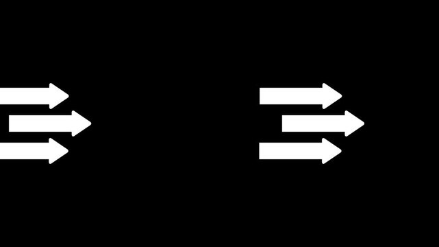 Minimal white group of three arrows scrolling left to right on black background, premium clean directional moving pointer loop animation asset.Animation on a Stock Video,