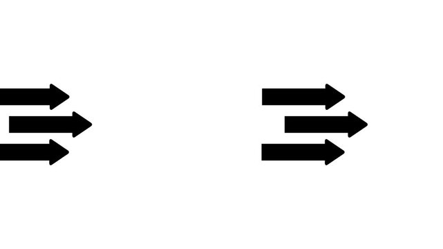 Minimal black group of three arrows scrolling left to right on white background, premium clean directional moving pointer loop animation asset.4K Animation Stock Video,