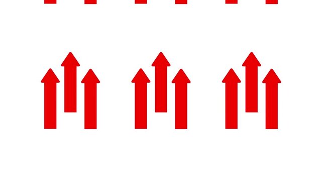 Minimal red multiple groups of arrows scrolling bottom to top on white background, premium clean upward moving pointer success loop animation asset.4K Animation Stock Video.