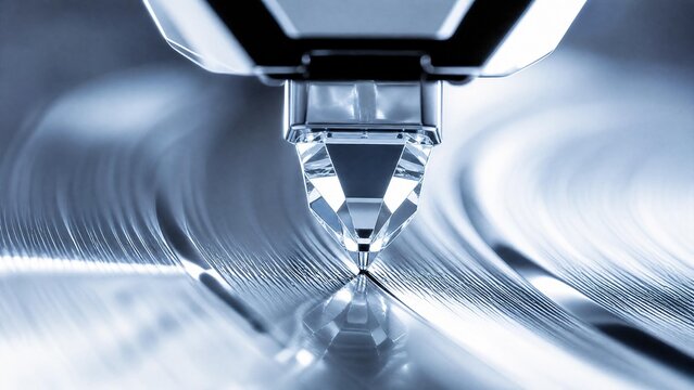 High Fidelity Turntable Stylus and Diamond Needle on Vinyl Record Macro