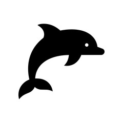Naklejka premium Dolphin icon featuring a graceful dolphin integrated with ocean-inspired curves. Premium black and white vector design perfect for travel brands, marine conservation projects, beach resorts, aquatic s