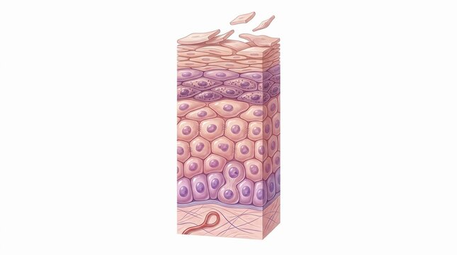 Vertical cross section of epidermal layers with desquamation