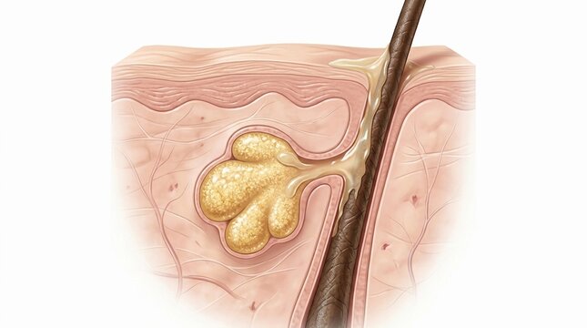 Anatomical view of a sebaceous gland and sebum production
