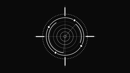 Circular radar interface graphic with crosshairs and digital scan lines for futuristic technology...