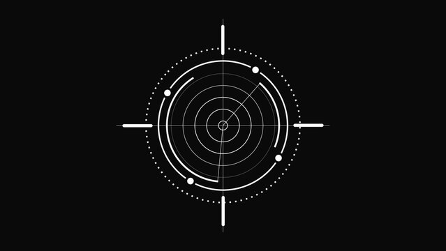 Circular radar interface graphic with crosshairs and digital scan lines for futuristic technology monitoring systems and sci-fi data visualization hud elements