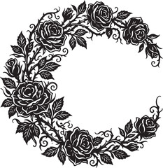 Fototapeta premium Black rose wreath, floral border, vector illustration, elegant design element