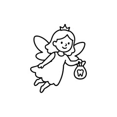 Fototapeta premium Cute Tooth Fairy Character Outline Illustration Holding Tooth