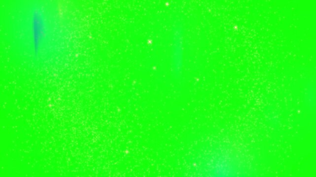 Stardust effect illuminates a bright green background with soft shimmering light spots that create a magical atmosphere perfect for festive designs or ethereal digital compositing work.