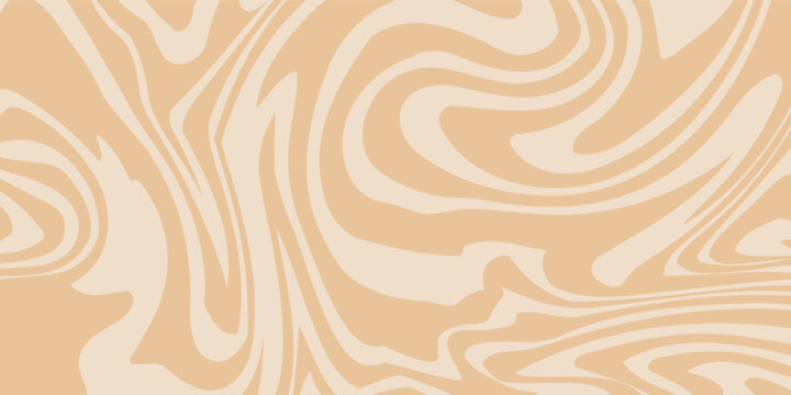 Beige marble acrylic swirl seamless pattern. Coffee latte, caramel, ice cream texture. 1970s trippy psychedelic waves print background. eps10