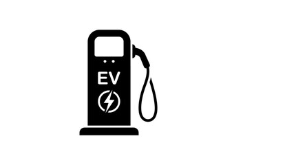 Fototapeta premium Electric Vehicle Charging Station Icon Flat Silhouette On White Background