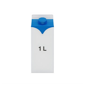 One liter milk carton with blue cap isolated on transparent background, illustration