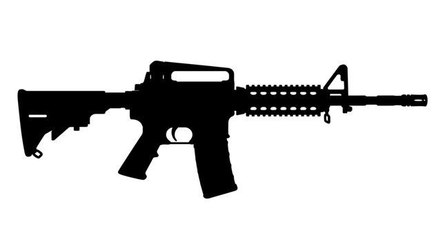 Ar 15 Rifle Silhouette Against A White Background