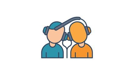 Fototapeta premium Two people sharing headphones listening to music.