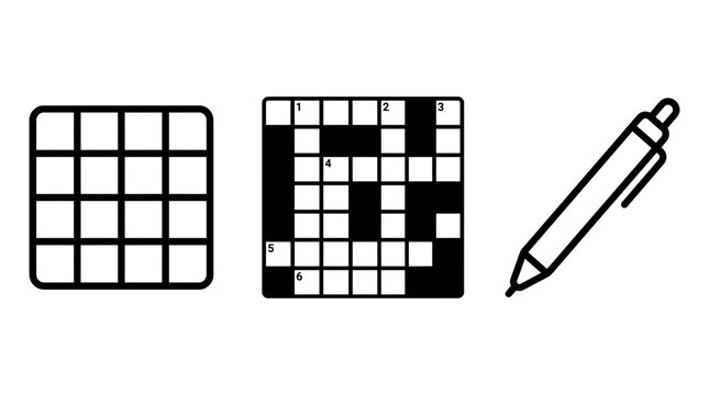 Crossword Puzzle Game and Pen Outline Icons
