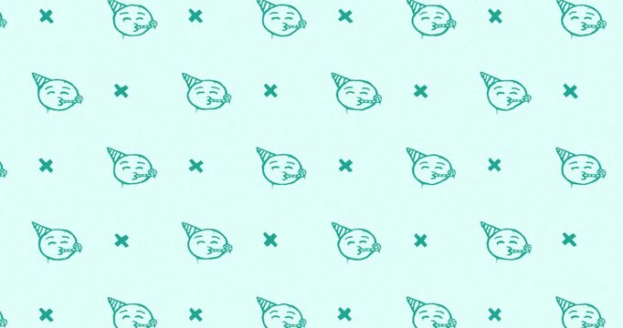 emoji face birthday party Hand-Drawn Pattern light blue background
