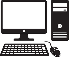 Fototapeta premium Black desktop computer set with monitor keyboard and mouse icon Vector