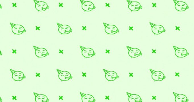 emoji face birthday party Hand-Drawn Pattern light green backgroundc