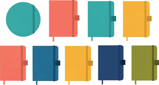 Set of colorful closed notebook planners with elastic bands notebook stationery supplies education business colorful collection template organizer