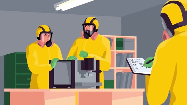 Industrial Workers Wearing Protective Equipment in Modern Manufacturing Factory Animation