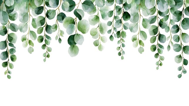 Watercolor frame with green eucalyptus leaves and branches. Greenery clipart for wedding invitation, greeting cards, save the date, stationery design. Hand drawn illustration. Stock Illustration