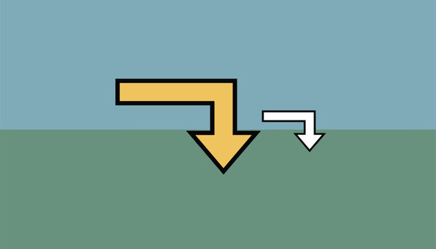 Two right-angled arrows pointing downwards in yellow and white over a split background of blue and green.