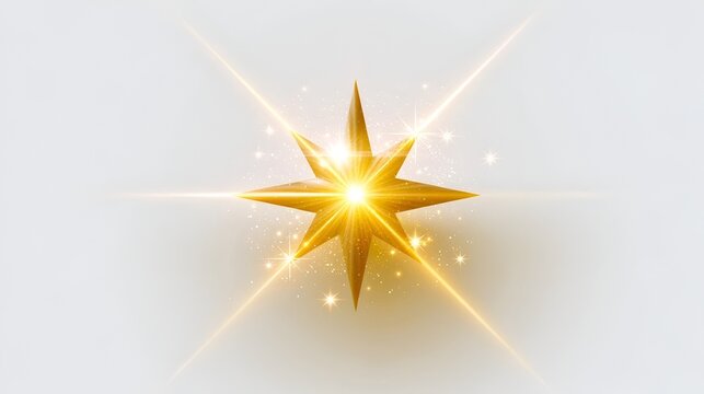 Yellow star flashed with sparkles sun isolated on white background. Soft glow without departing rays, sunlight with lens flare effect. vector light effect