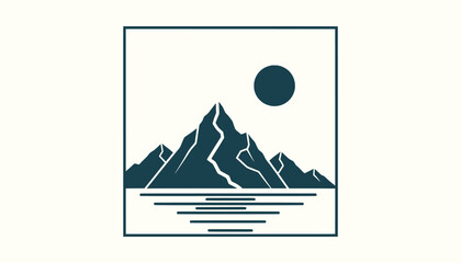 Minimalist Mountain Peak and Sun Reflection over Water Vector Illustration for Modern Wall Art Decor © RUMA