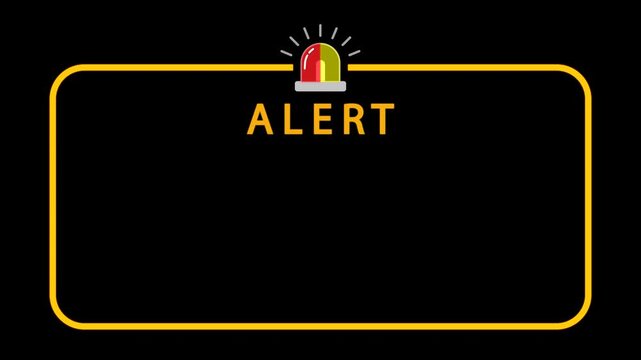 Flashing Alert Text Animation with Blinking Emergency Siren and Glowing Rounded Border on Dark Background