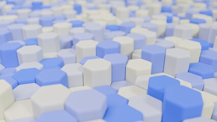 Obraz premium Vivid blue cyan and white rounded hexagonal columns 3D technology background