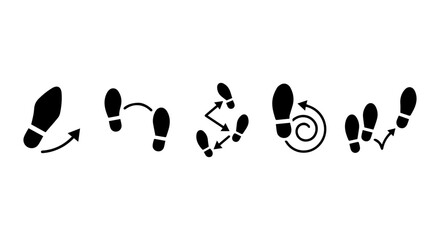 Fototapeta premium Footprint Icon Set, Walking Steps Vector Graphics, Movement Path Symbols, Dance Steps Silhouette