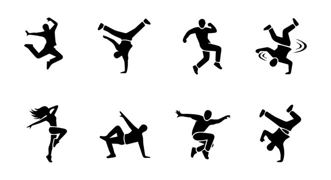 Dynamic Breakdance Silhouettes, Hip Hop Dancers, Urban Street Dance Poses, Vector Art Collection