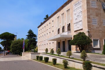 Fototapeta premium Prime Minister's Office (Kryeministria) of Albanian government. Governmental building in Deshmoret e Kombit Boulevard in Tirana, Albania.